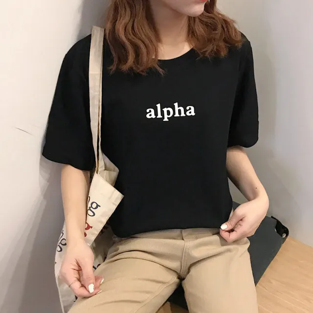 Letter Printed Cotton Half Sleeve Bottoming T shirt 161 Black - Shop at LoveMi