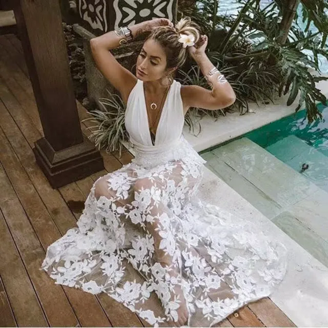 Women's Dress Sexy Lace Cutout Backless Milky White - Shop at LoveMi