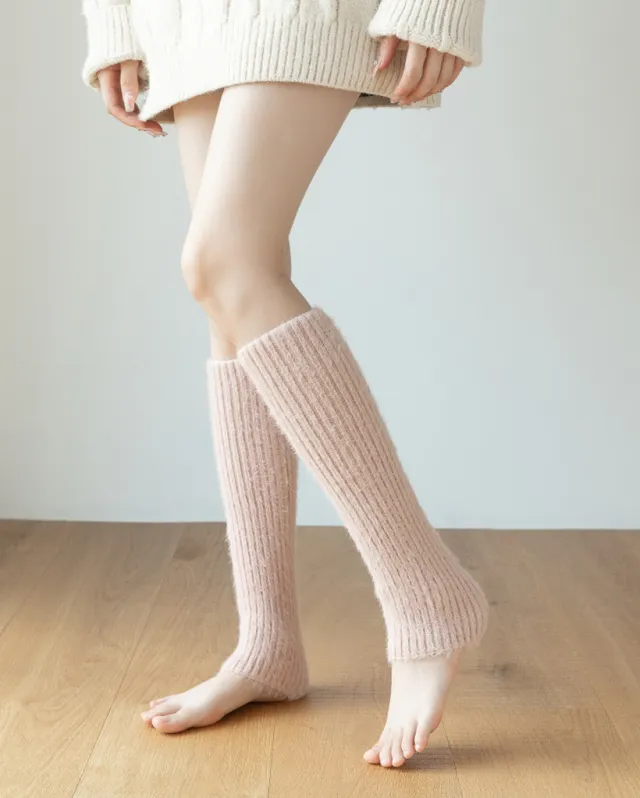 Thickened Feather Yarn Foot Sock Containing Cashmere Bunching Socks Meat Pink - Shop at LoveMi