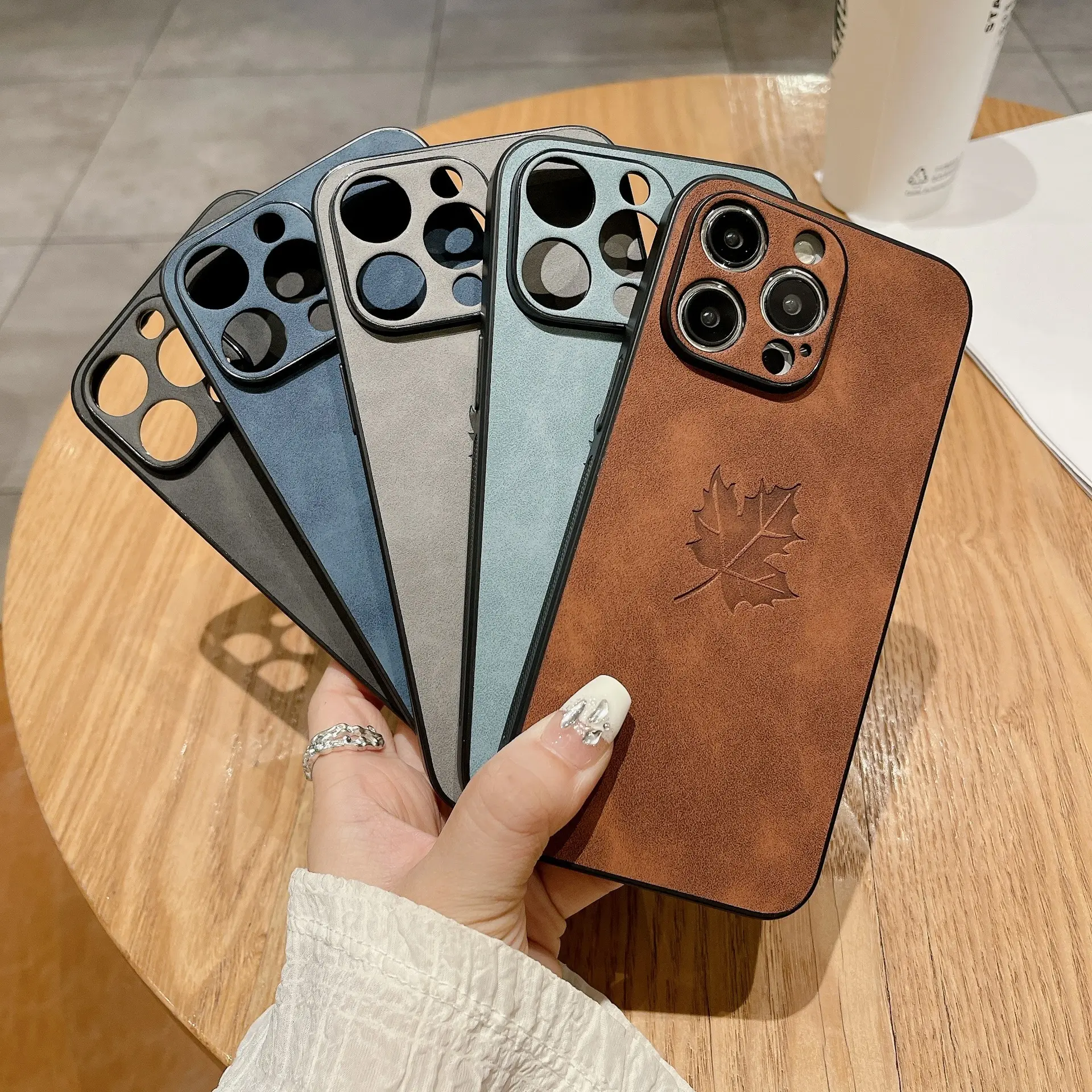 Skin Feeling Lambskin Maple Leaf Phone Case