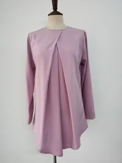 Malaysia Round Neck Elegant Top Solid Colour Nine-quarter Sleeve Shirt - Pink - View 1