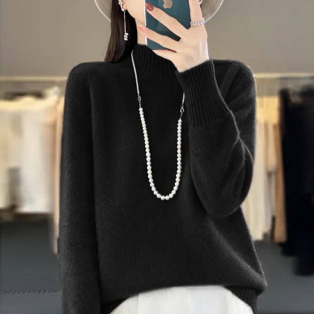 Women's Half Turtleneck Keep Warm Pure Color Cashmere Black - Shop at LoveMi