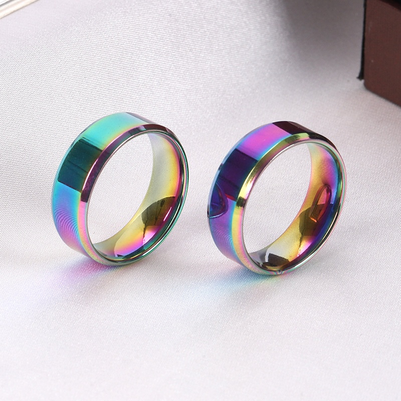 Personalized Beveled Bright Titanium Steel Ring