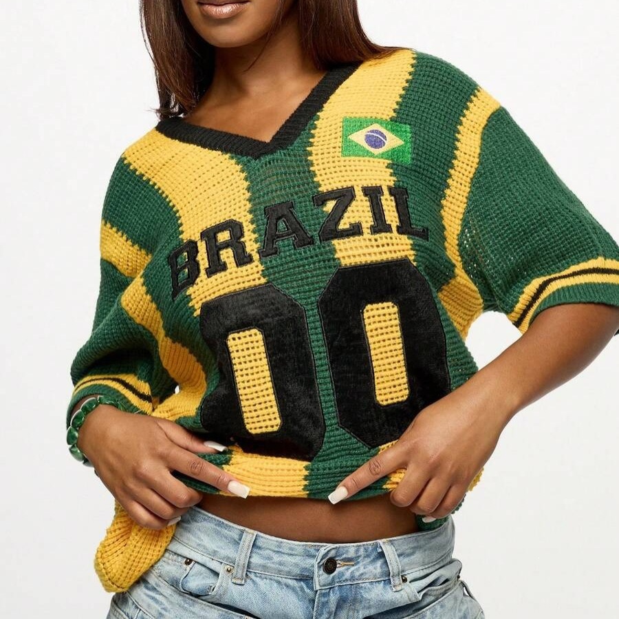 Women's Letter-embroidered Retro Loose-fit Three-quarter-sleeve Top With… — image 1