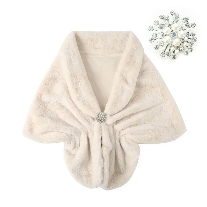 Fashion Faux Fur Women's Shawl - Beige