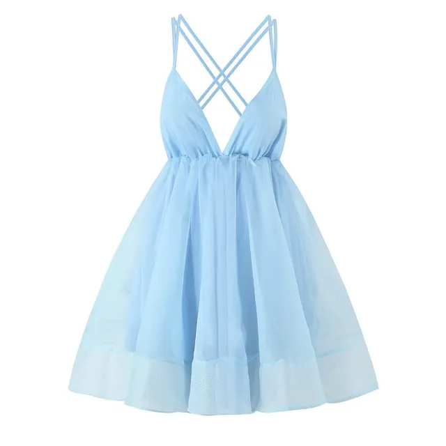Summer New European And American Style Women's Multi color Solid Color Sling Dress Blue - Shop at LoveMi