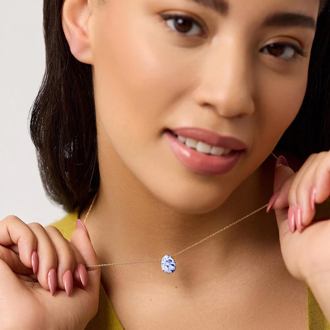 Retro Hand Painted Blue And White New Chinese Ceramic Necklace