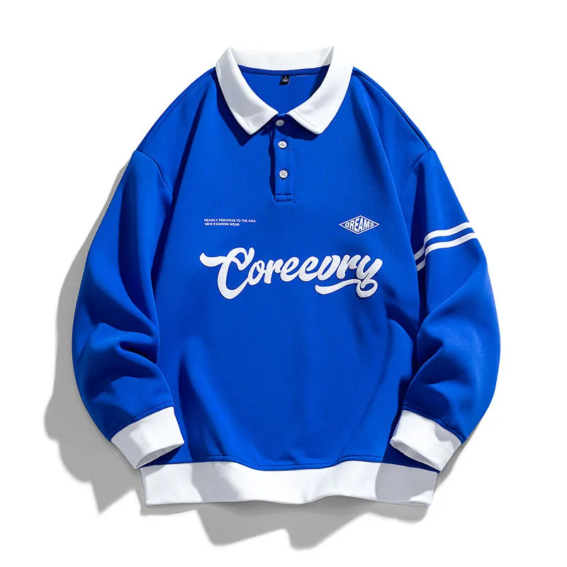 Men's Retro Lapels Japanese Style Workwear Fashion Brand Sweater - Blue