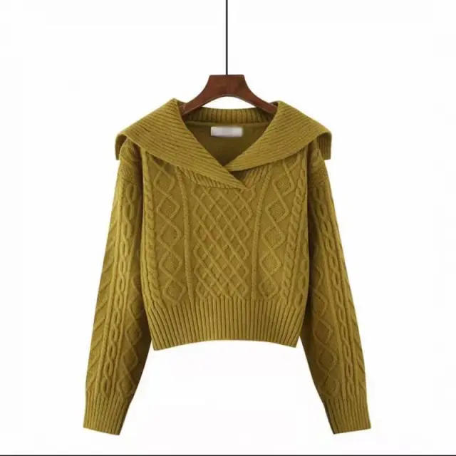 Autumn And Winter New Solid Color Loose And Lazy Style Short Knitwear For Women Green - Shop at LoveMi