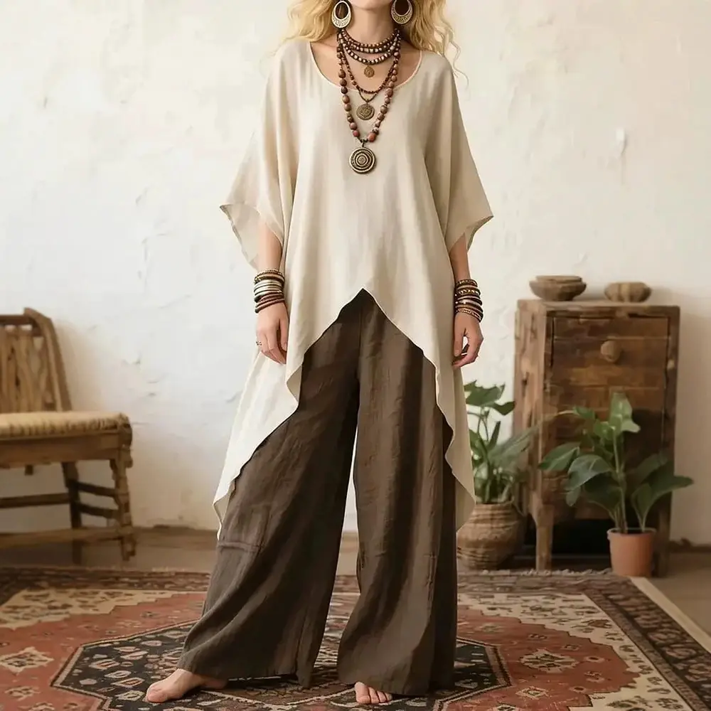 New Cotton-linen Crew-neck Relaxed-fit Casual Set