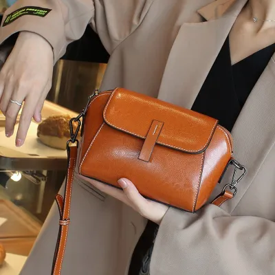 Women's Simple Oil Wax Cowhide Shell Messenger Bag
