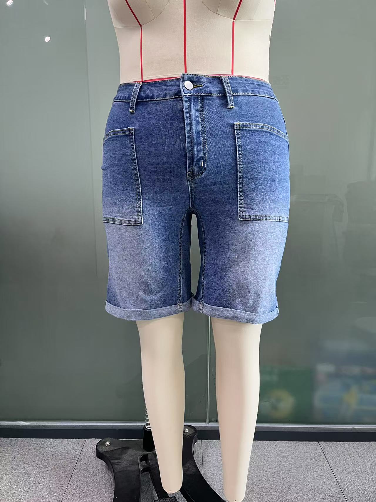 Comfort Stretch Mid-Rise Bermuda Straight-Leg Denim Shorts Comfort Stretch Mid-Rise Bermuda Straight-Leg Denim Shorts