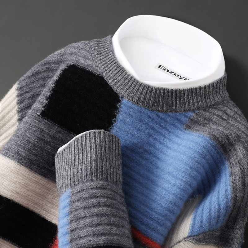 Cashmere Sweater Men's Loose Round Neck Multicolor - Image 8