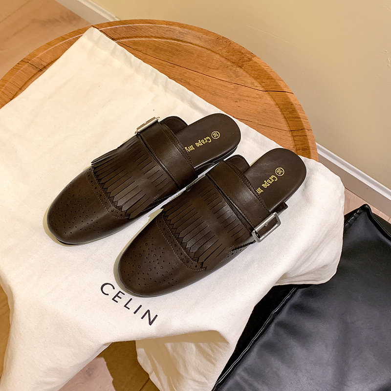 Fringed Closed-toe Mule Sandals For Women