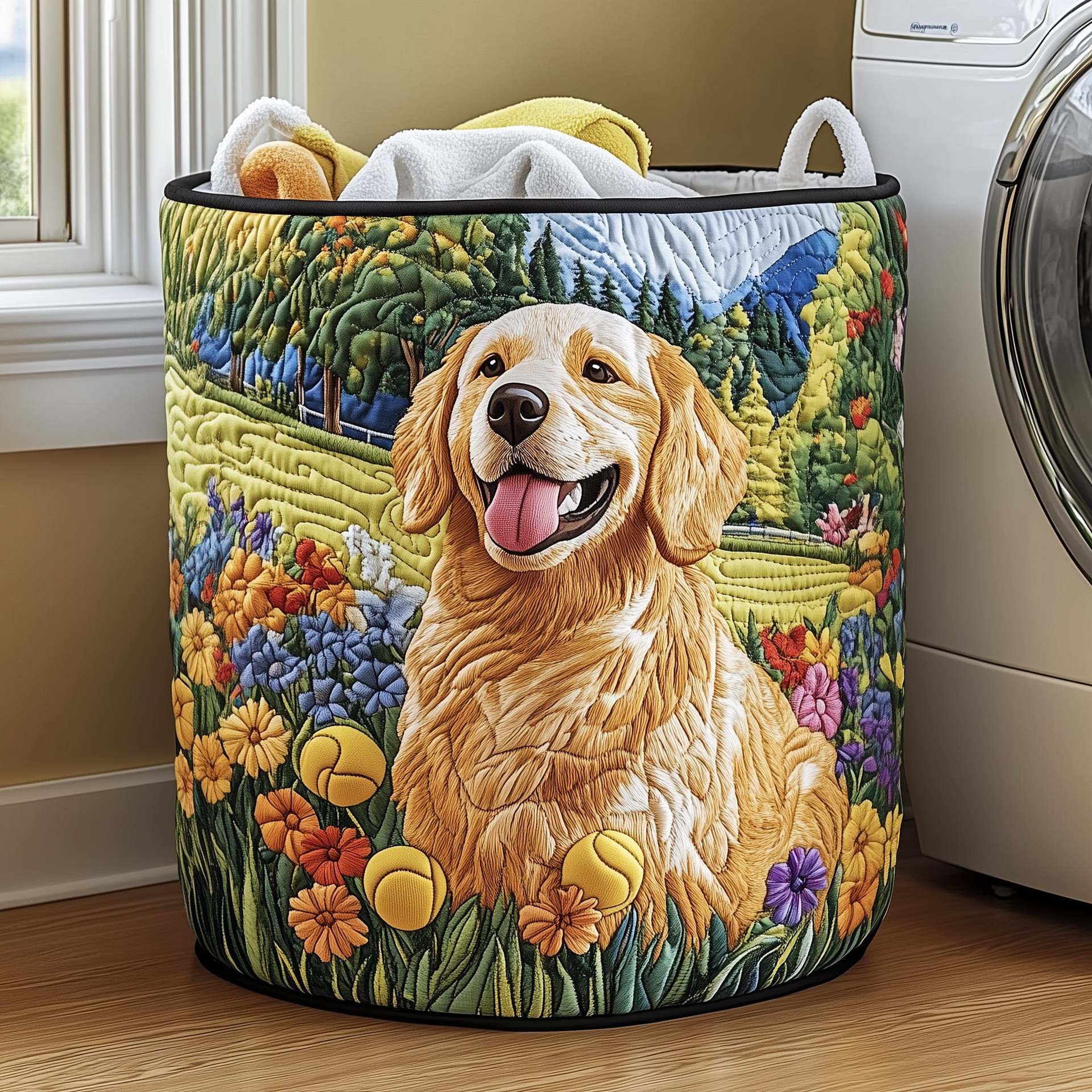 Quilted Embroidery Laundry Basket Storage Box Laundry Hamper — image 1