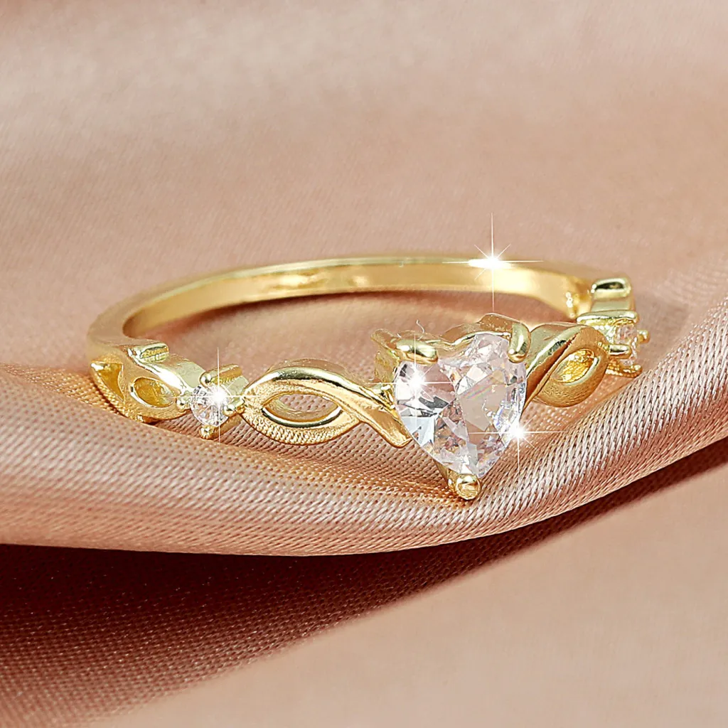 Heart-shaped Zircon Cold Style Simple Bracelet Couple Little Finger Ring - Gold