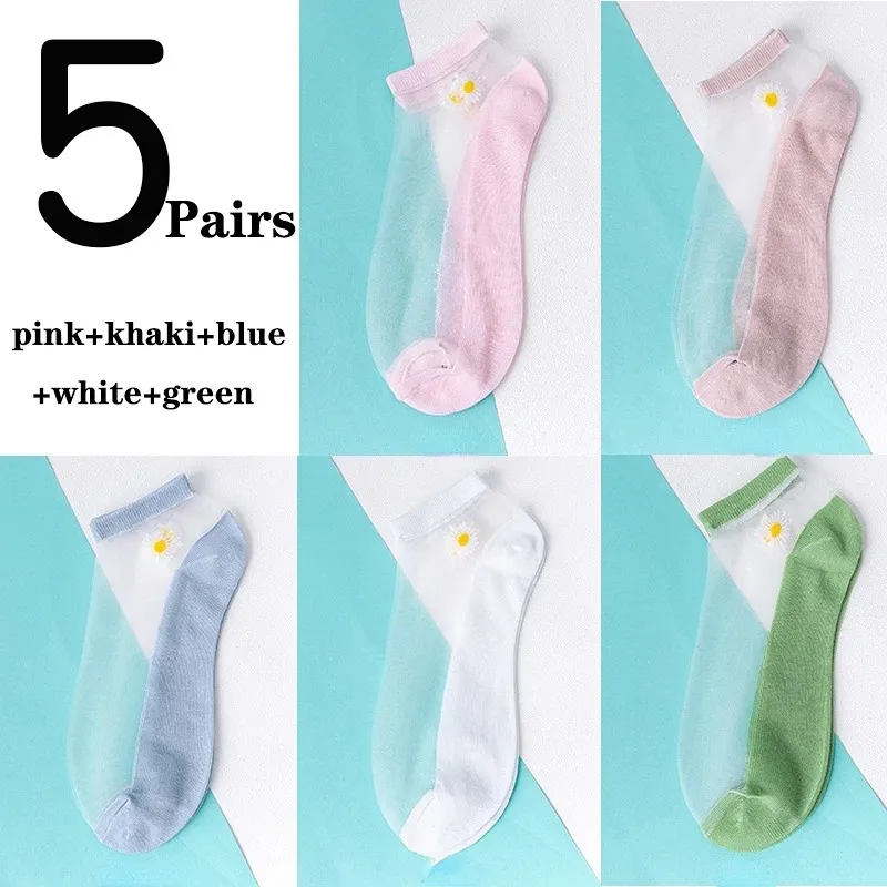 Women's Low-cut Liners Transparent Spun Glass Thin Socks - Set12