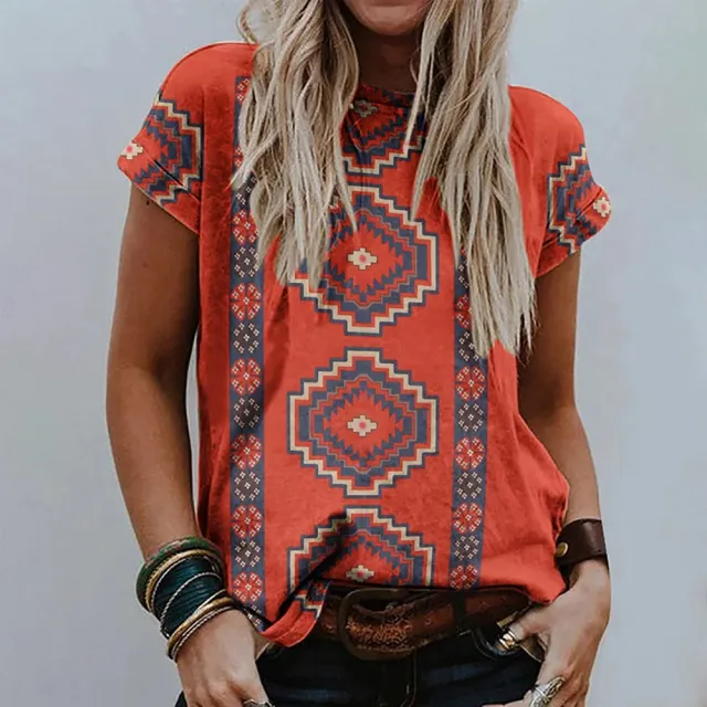 Women's Retro Floral print Short sleeve Top Floral - Shop at LoveMi