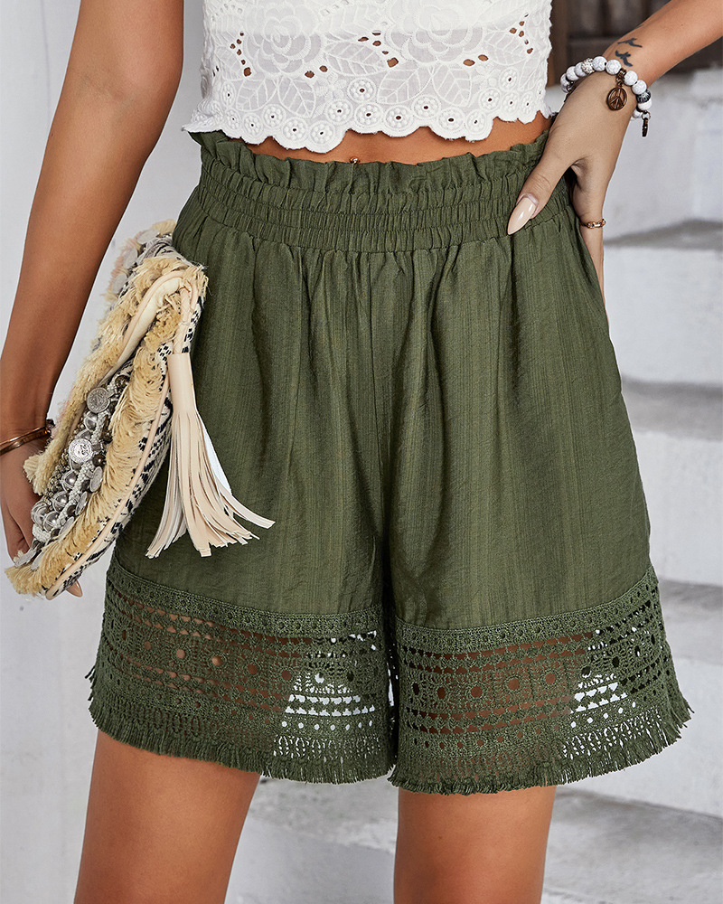 Lace Stitching Wide-leg Pants Short Summer Casual