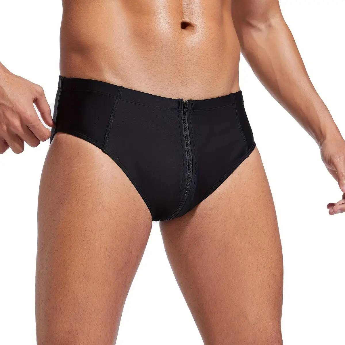 Mens Low-rise Solid-color Brief Swim Trunks