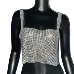 Women's Rhinestone Camisole Carnival Super Shiny Metal Rhinestone Top - Silver - View 1