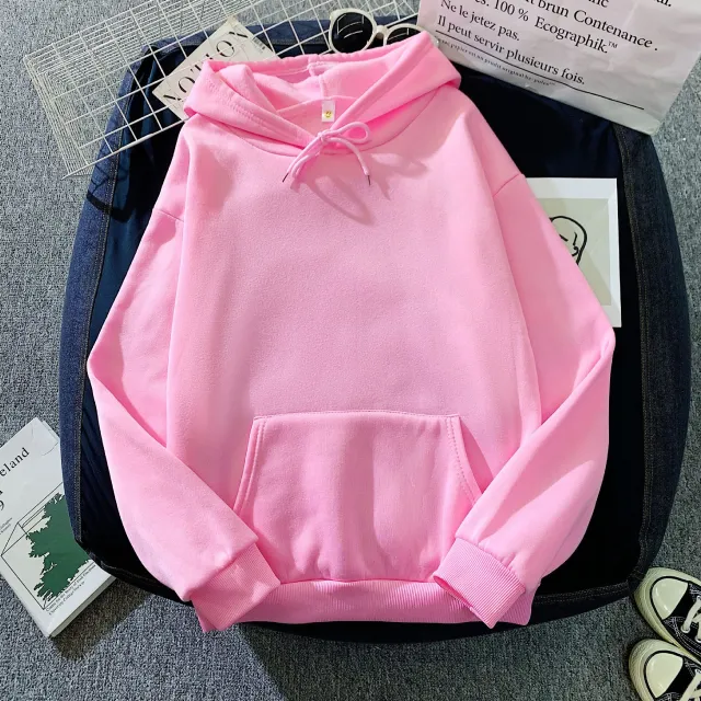 Women's Fall Winter Hooded Loose Solid Color Hoodie Glittering Powder - Shop at LoveMi