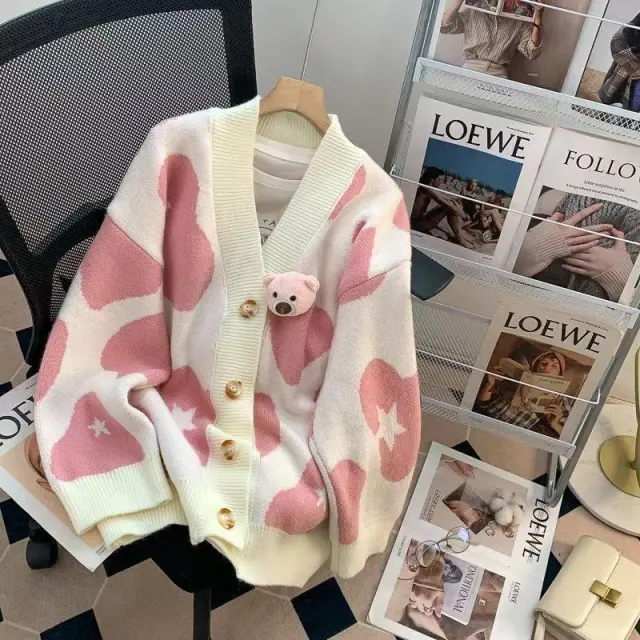 Loose And Lazy Style New Flab Hiding Knitwear Sweater Pink - Shop at LoveMi