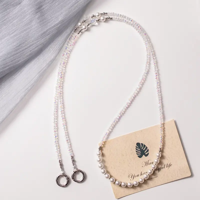 Mobile Phone Lanyard Colorful Crystals Pearl Mobile Phone Charm Metal Buckle Crossbody
