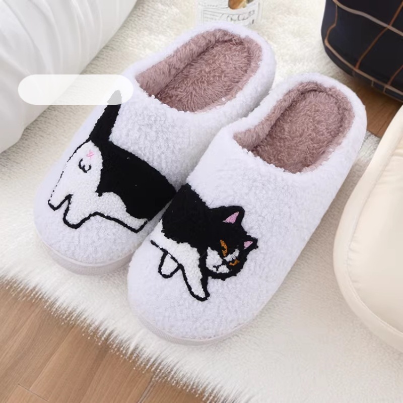 Cartoon Cow Cat Cotton Slippers For Women