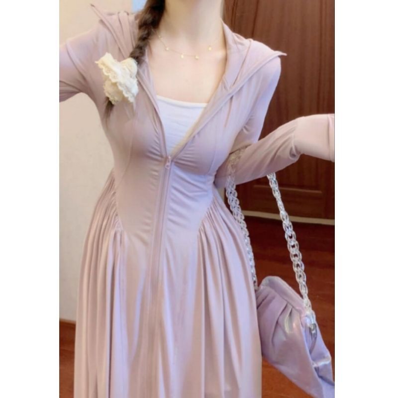 Outdoor Long UV Coat Hooded Dress Light Purple Skirt - Shop at LoveMi