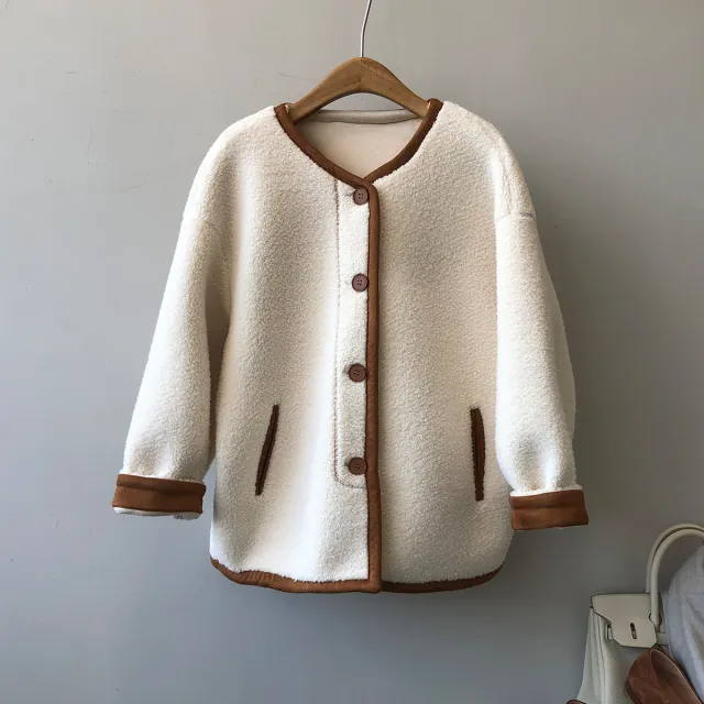 Lamb Wool Coat Korean Style Fleece Fur Integrated Loose Top Milky White - Shop at LoveMi