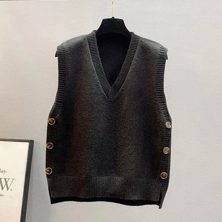 Retro V-neck Knitted Vest Women's Spring Autumn Outerwear