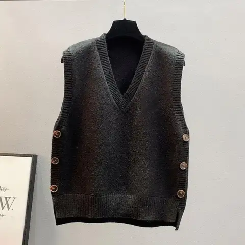 Retro V-neck Knitted Vest Women's Spring Autumn Outerwear