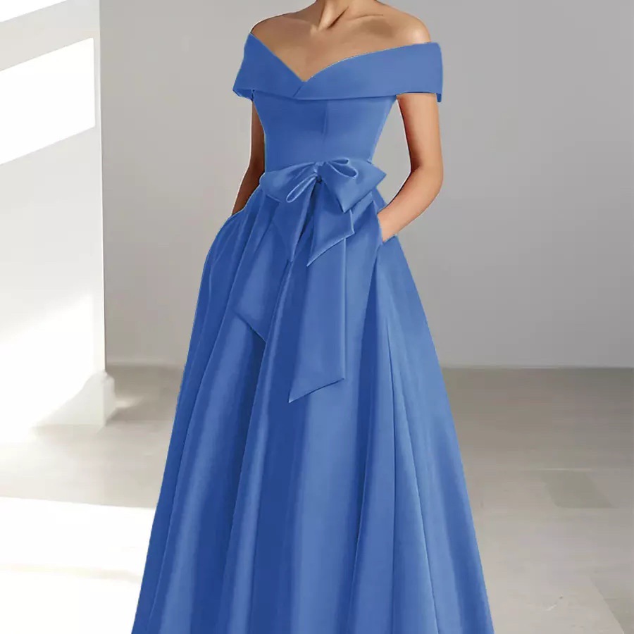 Satin Gown New Style Banquet Dress Off-shoulder Midi Length