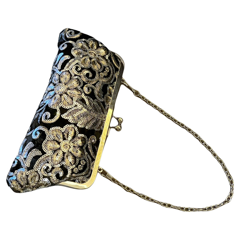 Velours Gold-Embroidered Velvet Clutch 5