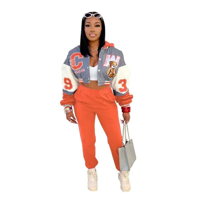 Fashion Baseball Uniform Hat Pocket Printed Coat Orange - Shop at LoveMi
