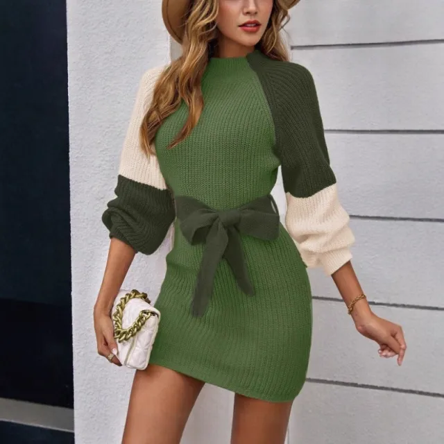 Gentle Temperament Casual Charm Elegant Knitted Short Dress Green - Shop at LoveMi