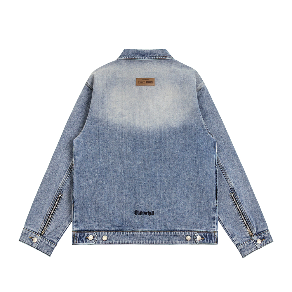 High Street Design Wash Spray Painting Bright White Polo Collar Jacket