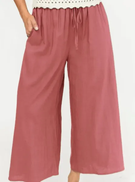 Loose Cropped Wide leg Pants Women's Clothing Wine Red - Shop at LoveMi