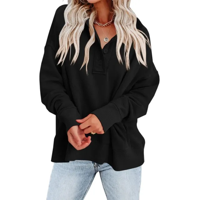 Women's Fashion Casual Loose Pullover Sweatershirt Coat Top Black - Shop at LoveMi
