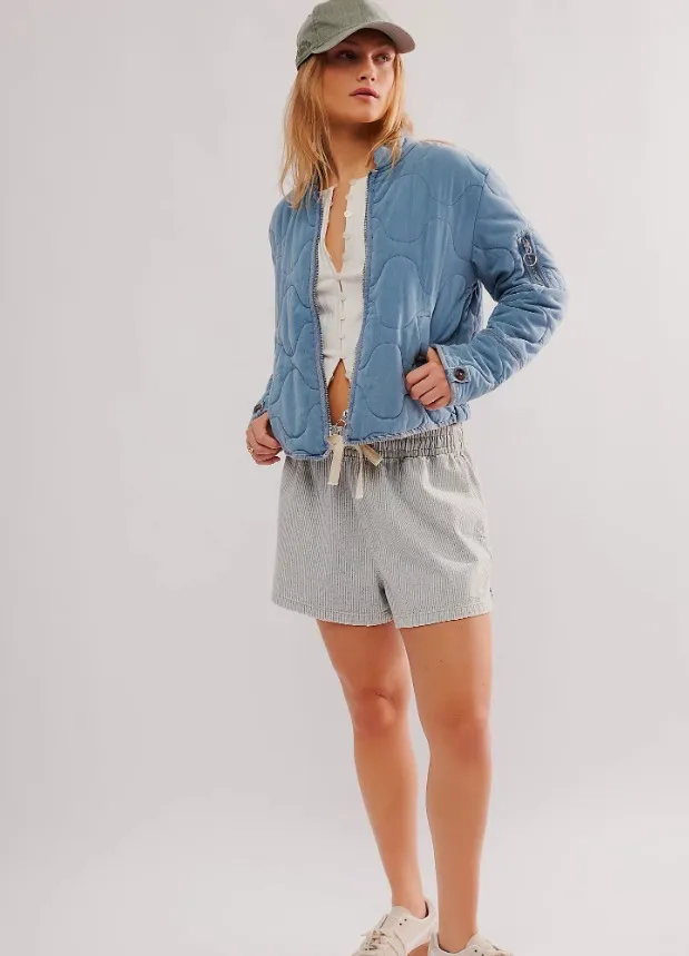 Women's Casual Quilted Cotton Jacket Loose Stand Collar Coat Light Blue - Shop at LoveMi
