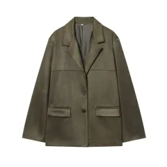 Women's Solid Colour Suede Effect Suit Jacket Shorts - Top - View 1
