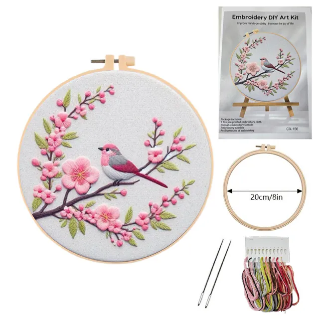 Embroidered Flower Cat Bird Rabbit Series Material Package Peach Blossom Bird - Shop at LoveMi