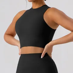 Beauty Back Half Turtleneck Breathable Yoga Clothes Sport Waistcoat For Women - Black - View 1