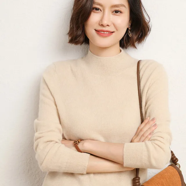 Half Turtleneck Women's Knitted Warm Bottoming Sweater Beige - Shop at LoveMi