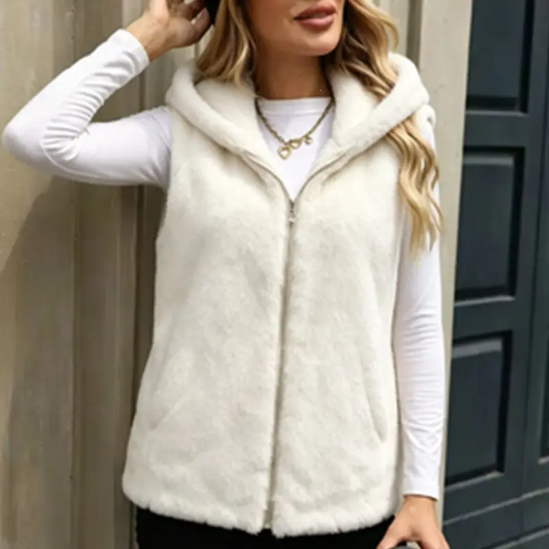 Womens Warm Hooded Vest Coat
