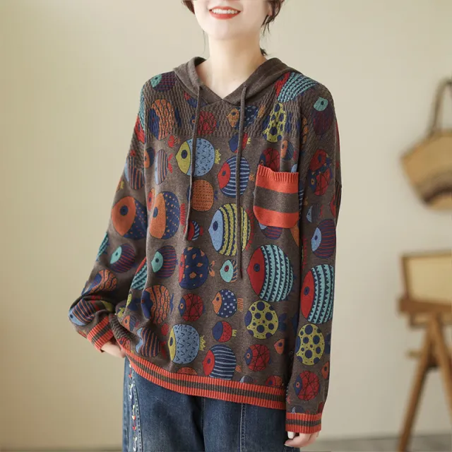 Women's Leisure Artistic Long sleeved Sweater Brown - Shop at LoveMi