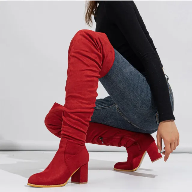 Women's Boots High heeled Elastic Long Boots Over The Knee Boots Red - Shop at LoveMi