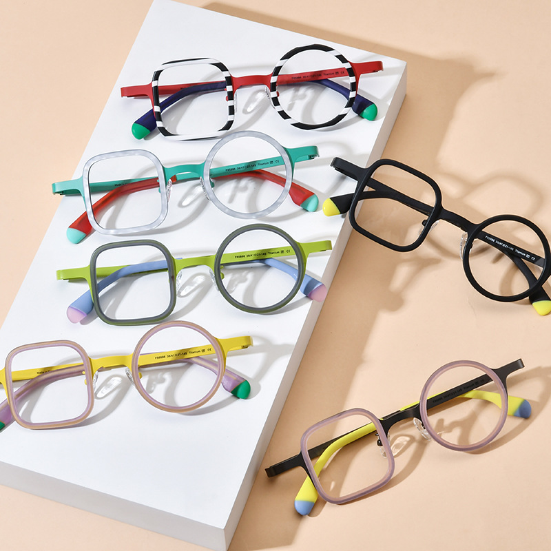 Fashion Mixed Material Titanium Eyeglass Frames, One Square And One Round, Unisex - Image 2