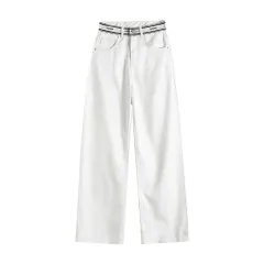 Fashion Women's Summer Wide Leg Mop Pants - White - View 1